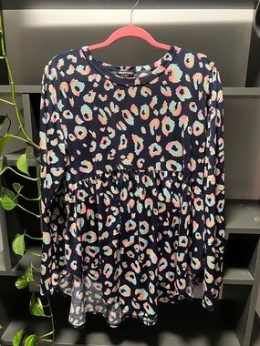 Cute Navy Leopard-Print Long Sleeve Top - Made in USA